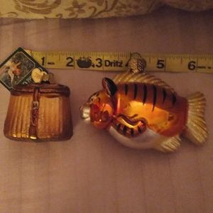 Old world Christmas Ornaments cat tiger fish and fishing basket